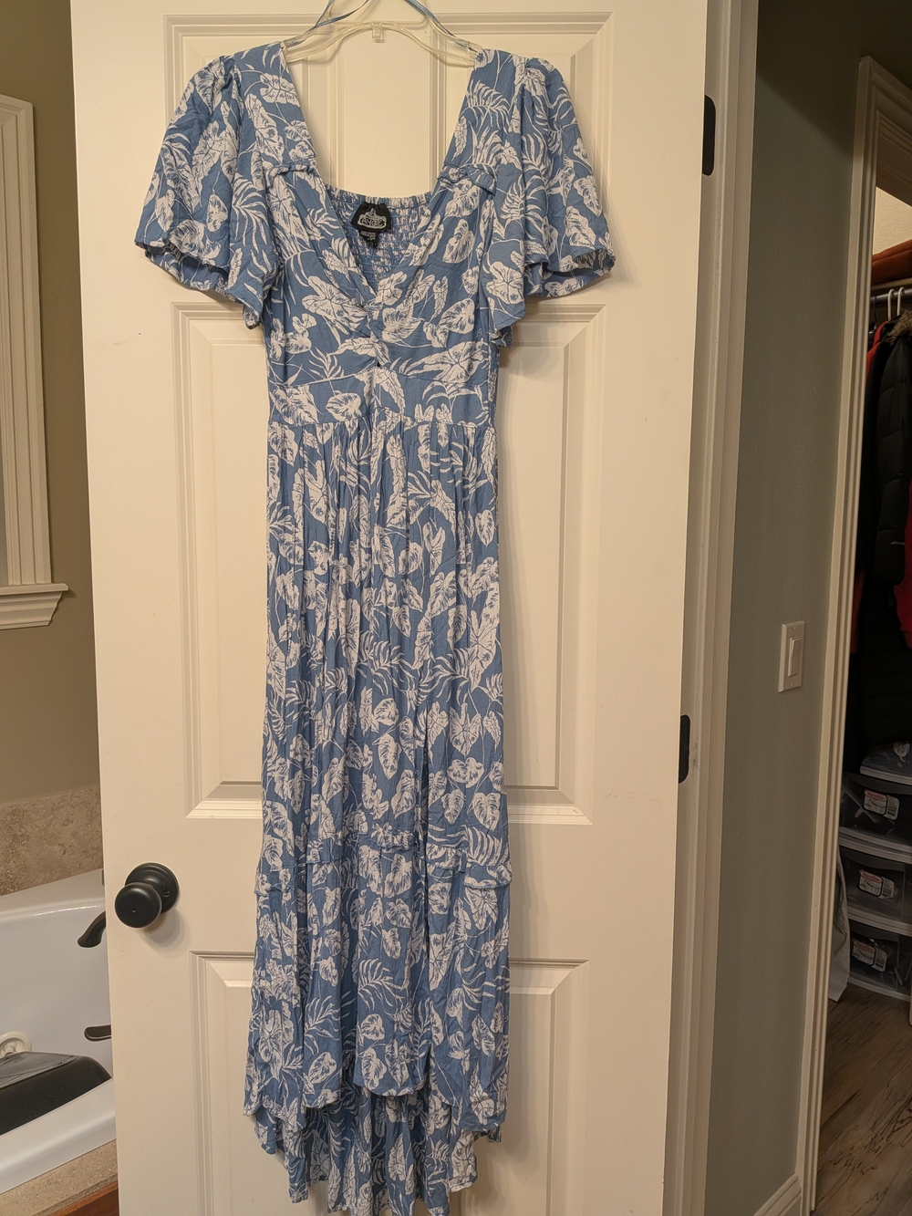 Angie Sky Blue Floral Maxi Dress with Square Neckline